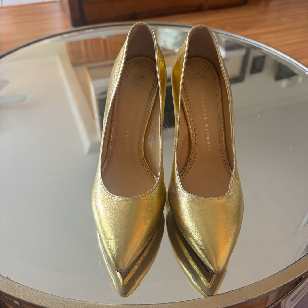 Charlotte Olympia Gold Platform Stiletto Heels